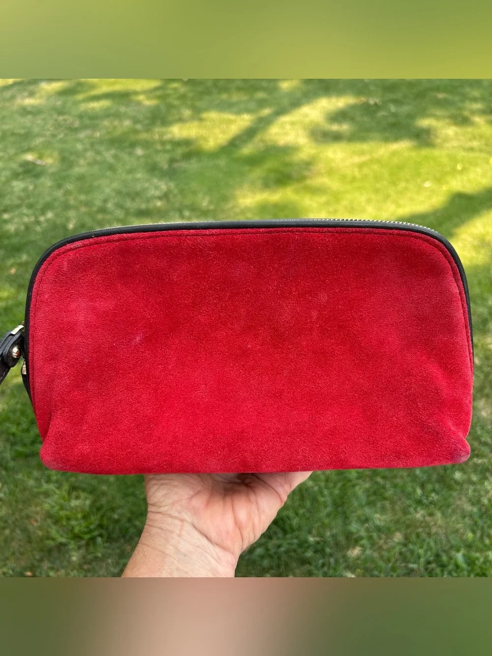 Vintage YSL Yves Saint Laurent Red Suede Cosmetic Makeup Bag Pouch Wristlet